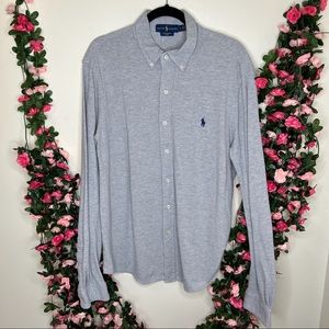 Ralph Lauren Grey Silver Button Down Shirt Mens Featherweight Mesh Shirt Large